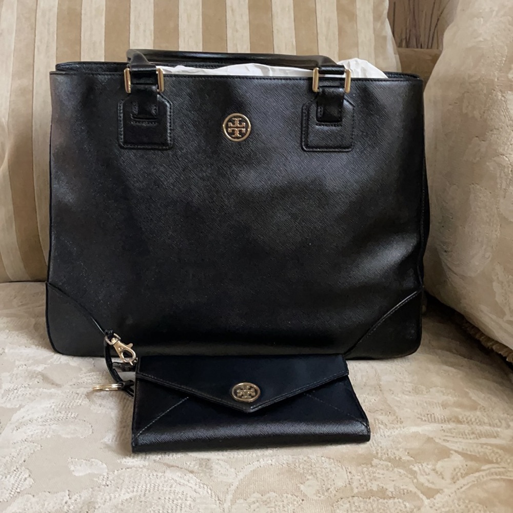 Tory Burch Large Black Tote & Wallet Combo